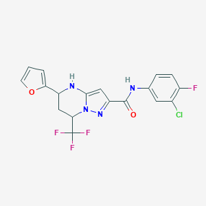 molecular formula C18H13ClF4N4O2 B443973 N-(3-chloro-4-fluorophenyl)-5-(2-furyl)-7-(trifluoromethyl)-4,5,6,7-tetrahydropyrazolo[1,5-a]pyrimidine-2-carboxamide 