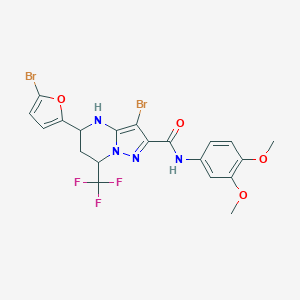 molecular formula C20H17Br2F3N4O4 B443980 3-bromo-5-(5-bromo-2-furyl)-N-(3,4-dimethoxyphenyl)-7-(trifluoromethyl)-4,5,6,7-tetrahydropyrazolo[1,5-a]pyrimidine-2-carboxamide 