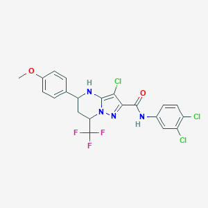 molecular formula C21H16Cl3F3N4O2 B444029 3-chloro-N-(3,4-dichlorophenyl)-5-(4-methoxyphenyl)-7-(trifluoromethyl)-4,5,6,7-tetrahydropyrazolo[1,5-a]pyrimidine-2-carboxamide 