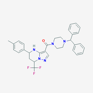 molecular formula C32H32F3N5O B444031 3-[(4-Benzhydryl-1-piperazinyl)carbonyl]-5-(4-methylphenyl)-7-(trifluoromethyl)-4,5,6,7-tetrahydropyrazolo[1,5-a]pyrimidine 