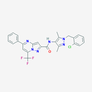 molecular formula C26H20ClF3N6O B444091 N-[1-(2-chlorobenzyl)-3,5-dimethyl-1H-pyrazol-4-yl]-5-phenyl-7-(trifluoromethyl)pyrazolo[1,5-a]pyrimidine-2-carboxamide 