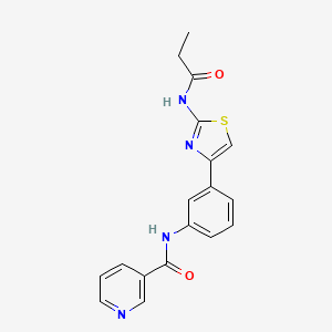 molecular formula C18H16N4O2S B4441147 N-[3-(2-Propanamido-1,3-thiazol-4-YL)phenyl]pyridine-3-carboxamide 