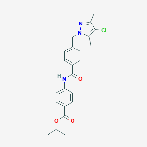 molecular formula C23H24ClN3O3 B444124 PROPAN-2-YL 4-{4-[(4-CHLORO-3,5-DIMETHYL-1H-PYRAZOL-1-YL)METHYL]BENZAMIDO}BENZOATE CAS No. 489450-75-1
