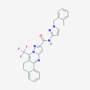 molecular formula C27H21F3N6O B444132 N-[1-(2-methylbenzyl)-1H-pyrazol-3-yl]-7-(trifluoromethyl)-5,6-dihydrobenzo[h]pyrazolo[5,1-b]quinazoline-10-carboxamide 