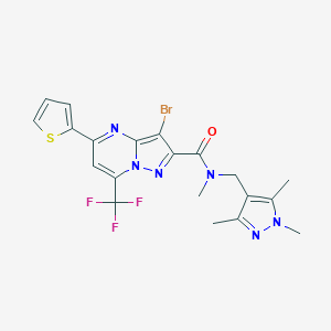 molecular formula C20H18BrF3N6OS B444147 3-BROMO-N-METHYL-5-(2-THIENYL)-7-(TRIFLUOROMETHYL)-N-[(1,3,5-TRIMETHYL-1H-PYRAZOL-4-YL)METHYL]PYRAZOLO[1,5-A]PYRIMIDINE-2-CARBOXAMIDE 