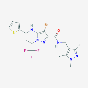 molecular formula C19H20BrF3N6OS B444149 3-bromo-5-(2-thienyl)-7-(trifluoromethyl)-N-[(1,3,5-trimethyl-1H-pyrazol-4-yl)methyl]-4,5,6,7-tetrahydropyrazolo[1,5-a]pyrimidine-2-carboxamide 
