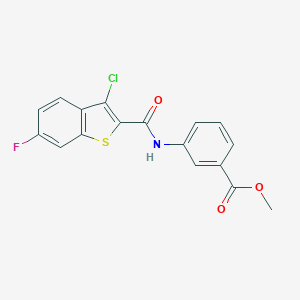 molecular formula C17H11ClFNO3S B444167 METHYL 3-(3-CHLORO-6-FLUORO-1-BENZOTHIOPHENE-2-AMIDO)BENZOATE 