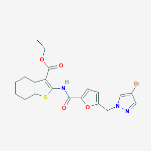 molecular formula C20H20BrN3O4S B444196 ETHYL 2-{5-[(4-BROMO-1H-PYRAZOL-1-YL)METHYL]FURAN-2-AMIDO}-4,5,6,7-TETRAHYDRO-1-BENZOTHIOPHENE-3-CARBOXYLATE 