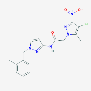 molecular formula C17H17ClN6O3 B444200 2-(4-CHLORO-5-METHYL-3-NITRO-1H-PYRAZOL-1-YL)-N~1~-[1-(2-METHYLBENZYL)-1H-PYRAZOL-3-YL]ACETAMIDE 