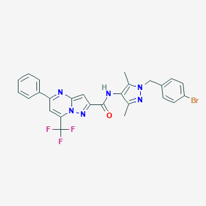 molecular formula C26H20BrF3N6O B444210 N~2~-[1-(4-BROMOBENZYL)-3,5-DIMETHYL-1H-PYRAZOL-4-YL]-5-PHENYL-7-(TRIFLUOROMETHYL)PYRAZOLO[1,5-A]PYRIMIDINE-2-CARBOXAMIDE 