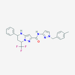 molecular formula C25H23F3N6O B444233 N-[1-(4-methylbenzyl)-1H-pyrazol-3-yl]-5-phenyl-7-(trifluoromethyl)-4,5,6,7-tetrahydropyrazolo[1,5-a]pyrimidine-2-carboxamide 