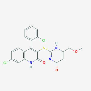 molecular formula C21H15Cl2N3O3S B444313 7-Chloro-4-(2-chlorophenyl)-3-{[4-hydroxy-6-(methoxymethyl)-2-pyrimidinyl]sulfanyl}-2-quinolinol CAS No. 355402-38-9