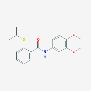 molecular formula C18H19NO3S B4443138 N-(2,3-dihydro-1,4-benzodioxin-6-yl)-2-(propan-2-ylsulfanyl)benzamide 