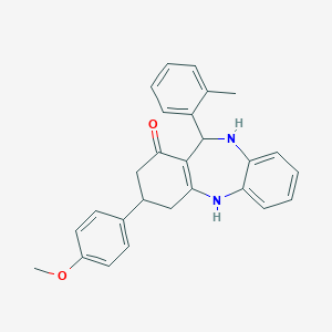 molecular formula C27H26N2O2 B444356 3-(4-methoxyphenyl)-11-(2-methylphenyl)-2,3,4,5,10,11-hexahydro-1H-dibenzo[b,e][1,4]diazepin-1-one 