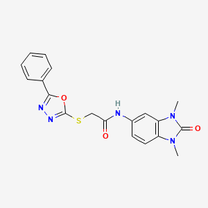 molecular formula C19H17N5O3S B4443966 N-(1,3-dimethyl-2-oxo-2,3-dihydro-1H-benzimidazol-5-yl)-2-[(5-phenyl-1,3,4-oxadiazol-2-yl)thio]acetamide 