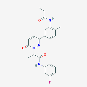 molecular formula C23H23FN4O3 B4444249 N-(3-fluorophenyl)-2-{3-[4-methyl-3-(propanoylamino)phenyl]-6-oxopyridazin-1(6H)-yl}propanamide 