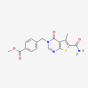 molecular formula C17H15N3O4S B4444297 Methyl 4-[(6-carbamoyl-5-methyl-4-oxothieno[2,3-d]pyrimidin-3-yl)methyl]benzoate 