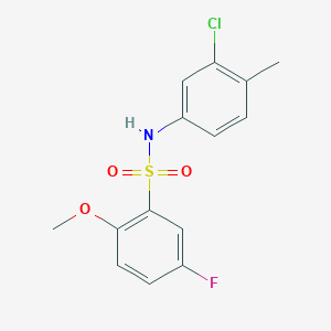 molecular formula C14H13ClFNO3S B4444304 N-(3-CHLORO-4-METHYLPHENYL)-5-FLUORO-2-METHOXYBENZENE-1-SULFONAMIDE 
