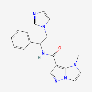 molecular formula C18H18N6O B4444504 N-[2-(1H-imidazol-1-yl)-1-phenylethyl]-1-methyl-1H-imidazo[1,2-b]pyrazole-7-carboxamide 