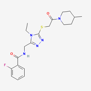 molecular formula C20H26FN5O2S B4444657 N-[(4-ethyl-5-{[2-(4-methyl-1-piperidinyl)-2-oxoethyl]thio}-4H-1,2,4-triazol-3-yl)methyl]-2-fluorobenzamide 