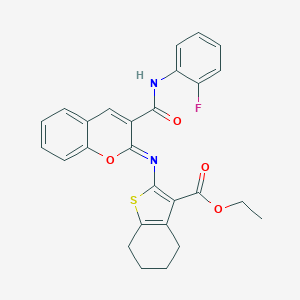 molecular formula C27H23FN2O4S B444489 ethyl 2-({3-[(2-fluoroanilino)carbonyl]-2H-chromen-2-ylidene}amino)-4,5,6,7-tetrahydro-1-benzothiophene-3-carboxylate 
