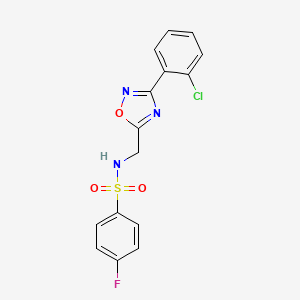 molecular formula C15H11ClFN3O3S B4444946 N-{[3-(2-CHLOROPHENYL)-1,2,4-OXADIAZOL-5-YL]METHYL}-4-FLUOROBENZENE-1-SULFONAMIDE 