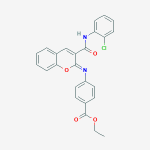 molecular formula C25H19ClN2O4 B444512 ETHYL 4-({3-[(2-CHLOROANILINO)CARBONYL]-2H-CHROMEN-2-YLIDEN}AMINO)BENZOATE 