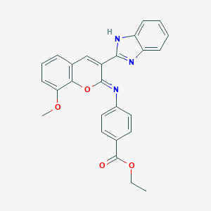 molecular formula C26H21N3O4 B444534 ETHYL 4-{[(2Z)-3-(1H-1,3-BENZODIAZOL-2-YL)-8-METHOXY-2H-CHROMEN-2-YLIDENE]AMINO}BENZOATE 