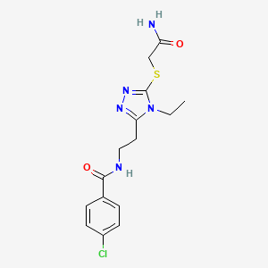 molecular formula C15H18ClN5O2S B4445417 N-(2-{5-[(2-amino-2-oxoethyl)sulfanyl]-4-ethyl-4H-1,2,4-triazol-3-yl}ethyl)-4-chlorobenzamide 