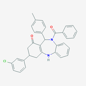B444562 5-benzoyl-9-(3-chlorophenyl)-6-(4-methylphenyl)-8,9,10,11-tetrahydro-6H-benzo[b][1,4]benzodiazepin-7-one CAS No. 351162-97-5