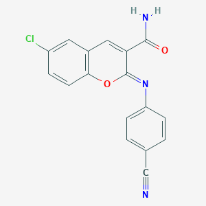 6-chloro-2-[(4-cyanophenyl)imino]-2H-chromene-3-carboxamide