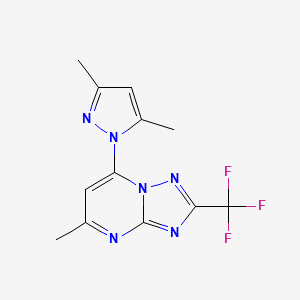 molecular formula C12H11F3N6 B4445940 7-(3,5-dimethyl-1H-pyrazol-1-yl)-5-methyl-2-(trifluoromethyl)-[1,2,4]triazolo[1,5-a]pyrimidine 