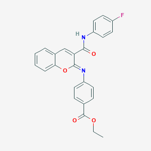 molecular formula C25H19FN2O4 B444619 ETHYL 4-{[(2Z)-3-[(4-FLUOROPHENYL)CARBAMOYL]-2H-CHROMEN-2-YLIDENE]AMINO}BENZOATE 