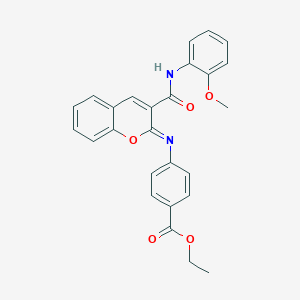 molecular formula C26H22N2O5 B444645 ETHYL 4-({3-[(2-METHOXYANILINO)CARBONYL]-2H-CHROMEN-2-YLIDEN}AMINO)BENZOATE 