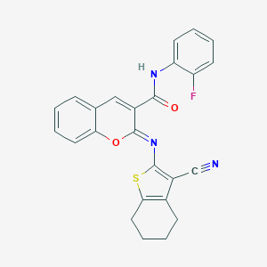 B444656 (2Z)-2-[(3-cyano-4,5,6,7-tetrahydro-1-benzothiophen-2-yl)imino]-N-(2-fluorophenyl)-2H-chromene-3-carboxamide CAS No. 330157-85-2