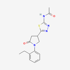 molecular formula C16H18N4O2S B4446926 N-{5-[1-(2-ethylphenyl)-5-oxopyrrolidin-3-yl]-1,3,4-thiadiazol-2-yl}acetamide 