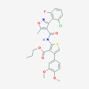 molecular formula C27H24ClFN2O6S B444741 Propyl 2-({[3-(2-chloro-6-fluorophenyl)-5-methyl-4-isoxazolyl]carbonyl}amino)-4-(3,4-dimethoxyphenyl)-3-thiophenecarboxylate 