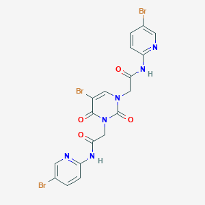 molecular formula C18H13Br3N6O4 B444743 2-[5-BROMO-3-{2-[(5-BROMO-2-PYRIDYL)AMINO]-2-OXOETHYL}-2,6-DIOXO-3,6-DIHYDRO-1(2H)-PYRIMIDINYL]-N~1~-(5-BROMO-2-PYRIDYL)ACETAMIDE 