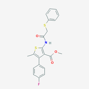 molecular formula C21H18FNO3S2 B444798 Methyl 4-(4-fluorophenyl)-5-methyl-2-{[(phenylsulfanyl)acetyl]amino}-3-thiophenecarboxylate 