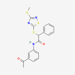 molecular formula C19H17N3O2S3 B4448530 N-(3-acetylphenyl)-2-{[3-(methylthio)-1,2,4-thiadiazol-5-yl]thio}-2-phenylacetamide 
