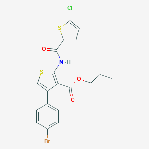 molecular formula C19H15BrClNO3S2 B444926 propyl 4-(4-bromophenyl)-2-{[(5-chloro-2-thienyl)carbonyl]amino}-3-thiophenecarboxylate 