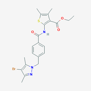molecular formula C22H24BrN3O3S B445025 ETHYL 2-{4-[(4-BROMO-3,5-DIMETHYL-1H-PYRAZOL-1-YL)METHYL]BENZAMIDO}-4,5-DIMETHYLTHIOPHENE-3-CARBOXYLATE 