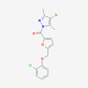 molecular formula C17H14BrClN2O3 B445045 4-BROMO-1-{5-[(2-CHLOROPHENOXY)METHYL]FURAN-2-CARBONYL}-3,5-DIMETHYL-1H-PYRAZOLE 