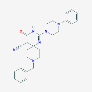 molecular formula C26H30N6O B4450748 9-Benzyl-4-oxo-2-(4-phenylpiperazin-1-yl)-1,3,9-triazaspiro[5.5]undec-2-ene-5-carbonitrile 