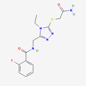 molecular formula C14H16FN5O2S B4451032 N-[[5-(2-amino-2-oxoethyl)sulfanyl-4-ethyl-1,2,4-triazol-3-yl]methyl]-2-fluorobenzamide 