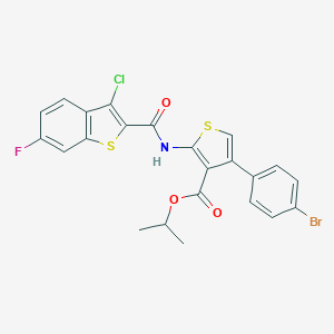 molecular formula C23H16BrClFNO3S2 B445117 Isopropyl 4-(4-bromophenyl)-2-{[(3-chloro-6-fluoro-1-benzothien-2-yl)carbonyl]amino}-3-thiophenecarboxylate 