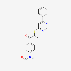 molecular formula C21H19N3O2S B4451236 N-[4-[2-(6-phenylpyrimidin-4-yl)sulfanylpropanoyl]phenyl]acetamide 