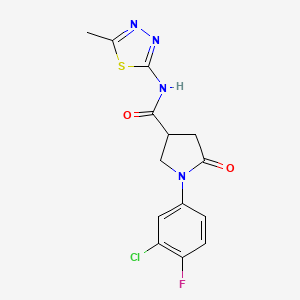 molecular formula C14H12ClFN4O2S B4451376 1-(3-chloro-4-fluorophenyl)-N-(5-methyl-1,3,4-thiadiazol-2-yl)-5-oxopyrrolidine-3-carboxamide 