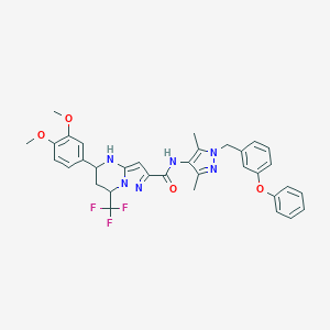 molecular formula C34H33F3N6O4 B445167 5-(3,4-DIMETHOXYPHENYL)-N~2~-[3,5-DIMETHYL-1-(3-PHENOXYBENZYL)-1H-PYRAZOL-4-YL]-7-(TRIFLUOROMETHYL)-4,5,6,7-TETRAHYDROPYRAZOLO[1,5-A]PYRIMIDINE-2-CARBOXAMIDE 