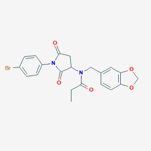 molecular formula C21H19BrN2O5 B445212 N-(1,3-benzodioxol-5-ylmethyl)-N-[1-(4-bromophenyl)-2,5-dioxopyrrolidin-3-yl]propanamide CAS No. 473266-79-4